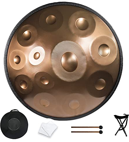 12-Noten-Stahlhandtrommel, 432 Hz Handpan-Stahltrommeln, Handpan in d-Moll, Handpan-Trommelinstrumente für mit Handpan-Tasche, Trommelstativ, Schlägel