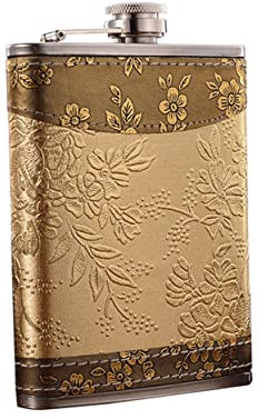 Mikinona Flasque Acier Inoxydable Portable Hip Flask Avec Couvercle Design Rétro Motifs Dorés Pour Whisky Et Vin Cadeau Fête Des Pères Randonnée Voyage Et Plein Air