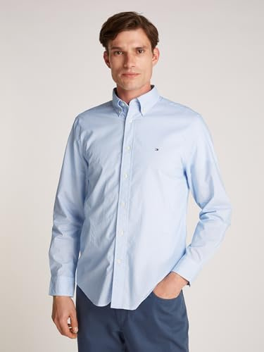 Tommy Hilfiger Uomo Camicia Flex Poplin Fake Solid Regular Fit, Blu (Optic White PRT), XXXL