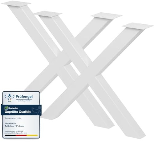 PROVENEDI - Tischbeine Metall weiß - 2 Stück X Form, rostfrei & modern - Tischgestell Maße L80 x B8 x H72 cm mit Bodenschoner für Schreibtisch Esstisch, Konferenztisch