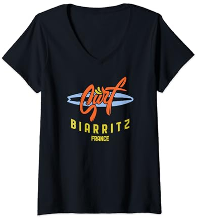 Damen Surf Biarritz, Surfen Biarritz in Frankreich, CrossBoard T-Shirt mit V-Ausschnitt