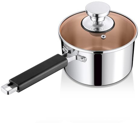 TeamFar Saucepan with Lid, 2 Quart Stainless Steel Tri-Ply Sauce Milk Pan with Heatproof Handle for Cooking/Boiling/Braising, Fit for All Stoves, Healthy & Heavy Duty, Dishwasher Safe
