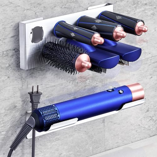 XILIMEN Fönhalter Ohne Bohren, Edelstahl Föhn und Glätteisen Wand Halterung, 7 In 1 Lockenstab Zubehör Wandhalterung Halterung für Haus Bad Veranstalter (Drahtziehen, Silber)