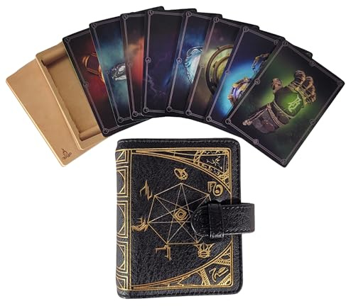 Forged Dice Co. Book of Incantations Spell Card Book - Deluxe Tome Edition - Black with Gold Foil and 8 Magic Item Cards