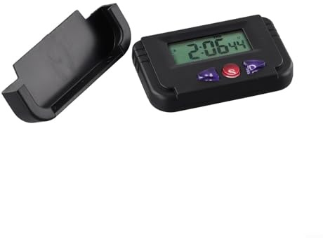 Besttoolifes Reloj digital LCD para salpicadero de coche con alarma, cronómetro, calendario, mesa LCD portátil, soporte flexible, color negro, 7,4 x 4,6 x 2,8 cm