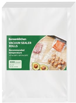 Bonsenkitchen Vacuum Sealer Bags (20cm x 30cm, 100 Pack) – BPA Free, Extra Thick & Textured Commercial Grade Vacuum Bags for Food Storage, Sous Vide, Freezer & Long-Term Preservation, TB03