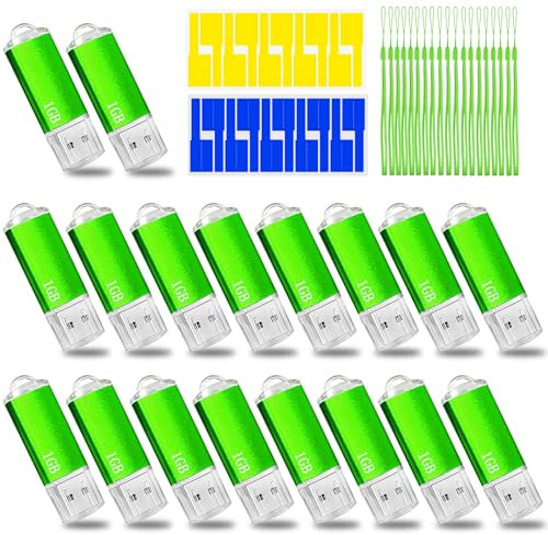 1GB USB Flash Drive 20 Pack Nicepicten Bulk USB Thumb Drives Jump Zip Drive USB 2.0 Memory Stick Flash Drive 1GB with 20PCS Lanyard Label - Green