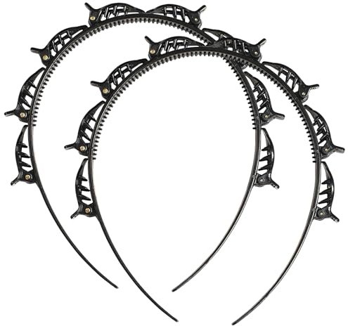 2 Stück Haarreifen Mit Klammern, Haarreif Mit Clips, Double Bangs Hairstyle Hairpin, Haareifen Mit Clips, Haarreifen Damen, Haarreif für Alle Haartypen und Frisuren (Schwarz, 1)
