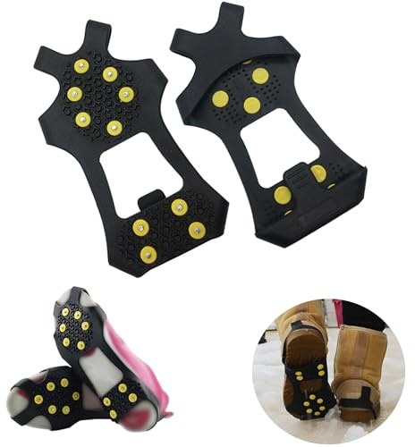 Fonyiunce 1 Paar Anti Rutsch Schuhspikes, mit 10 Edelstahl Zähnen, Schhukrallen und Antirutsch Spikes, Spikes zum Überziehen, Leichte Steigeisen für Bergschuhe, Spikes für Schuhe Winter