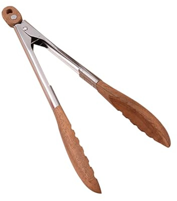 Yuiturt 9-Inch Wooden Tongs with Stainless Steel Handle | Heat-Resistant Plum Wood Tips for BBQ, Salad & Grilling，Durable Kitchen Tongs for Bread, Pickles & Serving