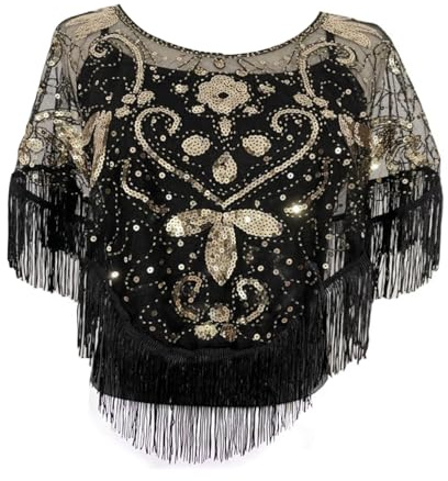 1920er Jahre Schal Abendumhang 20er Jahre Art Deco Abendschal mit Fransen Flapper Umhang Schal Abendkleid mit Pailletten für Abschlussball Retro Gatsby Party Kostüm