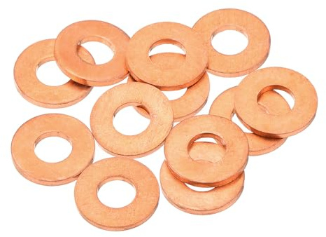 QUARKZMAN 12 Pièces Rondelles Plates en Cuivre, Rondelles d'Écrasement Plates Métriques en Cuivre Amélioré, 6x14x1.5mm, pour Raccords Hydrauliques Vis Écrou Réparation Électronique