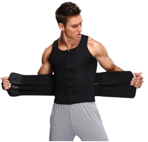 MDWZH Rückengurt Rückenstützgürtel Kompressionsshirts Abnehmen Unterhemden Shapewear Taillentrainer Body Shaper Weste Reißverschluss Bauch Tank Top(Black,S)