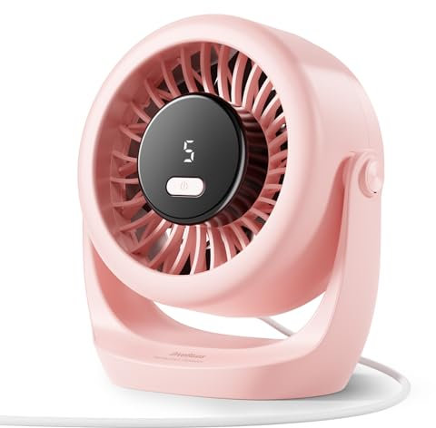 Diveblues TurboBreeze Portable Turbo Desk Fan 5’’, USB Fan Silent Powerful Wind Up To 6m/s, LED Display, 5 Wind Gear, 360° Adjustable Tilt, Mini Desktop Fan for Office, Home, Bedroom, kitchen