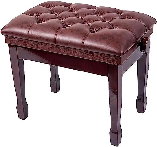 BXSUKEYOU Klavierhocker für Familienbankette, Frisiertischhocker, Klavierbank mit Ablagefach, Keyboardbank aus echtem Leder, 10 cm höhenverstellbar, 58 x 41 x 48–58 cm (Farbe: Mahagoni)