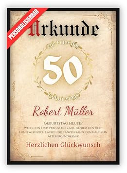 dockyardos® Personalisierte Geburtstagsurkunde zum 50. Geburtstag für Frauen und Männer | Geburtstagsgeschenk | Geburtstagskarte | personalisierbar