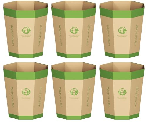 Lot de 6 Corbeilles Papier en Carton – Poubelles Repliables, Recyclables, Sans Plastique & Réutilisables – Petite Corbeille pour Bureau, Chambres, Maison, Événements & Activités Extérieures (8L)