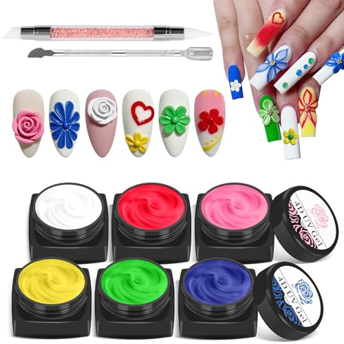 EBANKU Esmalte de Uñas de Arte,6 Colores Escultura tallada en gel para uñas con 1 bolígrafo de para esculturas de uñas, 1 cortador de cutículas de doble punta y un pincel