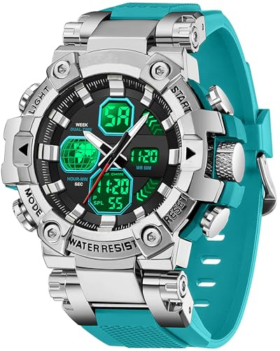 findtime Relojes para Hombres Watches for Men Blue Mens Watches Waterproof Military Tactical Sport Running Digital Analog Stopwatch, Lake Blue, casual