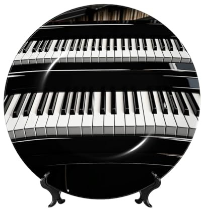 WLKSNBVD Assiette décorative en porcelaine anglaise de 15,2 cm, touches de piano noires et blanches, assiettes à dîner en céramique avec support de présentation, assiettes en porcelaine pour la maison