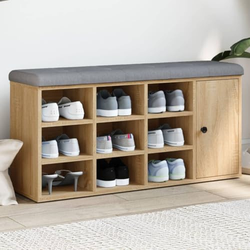 Teenpull Schuhbank Sonoma-Eiche 102x32x50 cm, Holzwerkstoff Sitzbank mit Stauraum für Schuhe, ideal für Flur, Diele, Wohnzimmer