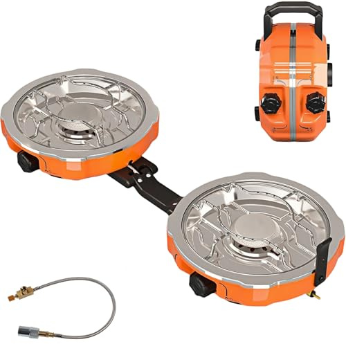 QSMYUYE 2 Burner Camping Stove Gas Portable, Foldable Camping Gas Stove with 20000 BTU Adjustable Burners & Piezo Ignition, for Camping, Picnic Cooking Essentials Gear