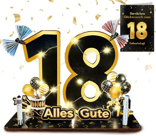18 Geburtstag Geschenk, Geldgeschenke 18.Geburtstag Junge mit LED | Geburtstagskarte Tischdeko Geburtstag 18 FarbdruckHolz, 18. Geldgeschenk Geburtstagsgeschenk für Mädchen Junge