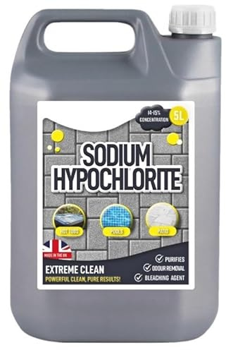 Unibos | 5L Sodium Hypochlorite 15% HIGH STRENGTH Patio Block Paving Driveway Cleaner Washer | Algae Weed Moss Mould Black Spot & Lichen Killer Remover | Bleaching Agent Solution | Odour Removal