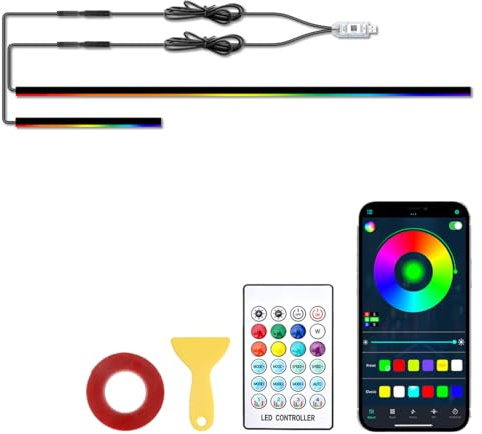 Acrylic Ambient Interior Lighting Car LED Strip Kit 2 in1 110cm+35cm LED RGB Tape Light with APP Control,16 Million Colors,210 Modes for Car Cabin Trim Dash Decoration.