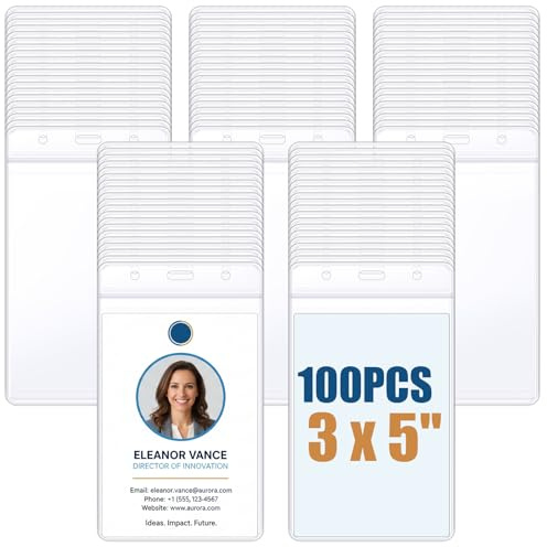 IMengjbang 100 Pack Name Badge Holders Fits 3x5 Inserts, Vertical Badge Holder, Waterproof Sealable Name Tag Holder with Zipper, Vinyl Plastic ID Cards Sleeve Bulk, Clear Badges Card Protector
