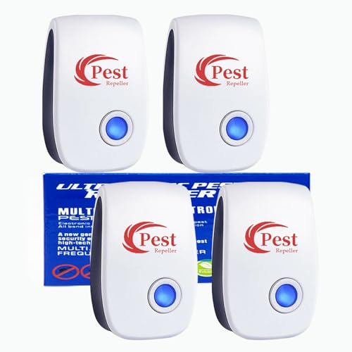 Répulsif Ultrason Anti-Rongeurs Insectes, 4pcs Ultrason Anti Moustique Ultrason Souris et Rats, Intérieur Répulsif Électronique Insectes pour Souris, Rats Fourmis Araignées Moustiques