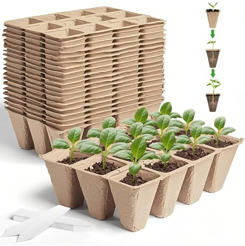 Vistnale Lot de 20 Pots de Tourbe pour semis, Plateaux démarrage graines 240 cellules avec étiquettes Plantes, Pots pépinière Robustes et respectueux l'environnement pour légumes, Fleurs, he