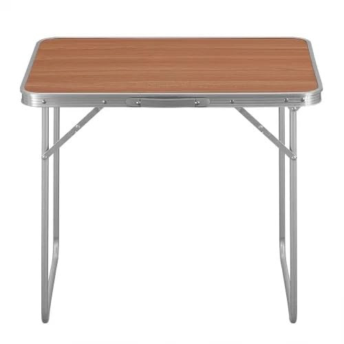 Ferand Mehrzwecktisch Klappbar Tragbar, Ultra-Leichter Campingtisch mit Aluminiumkante, Robuster Angeltisch mit Griff, Faltbarer Outdoor Tisch für Camping, Picknick, Garten und Balkon (Oak)