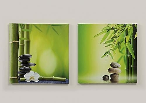 Bilder 2er Set Wandbild Bambus Stein je 40cm auf Rahmen
