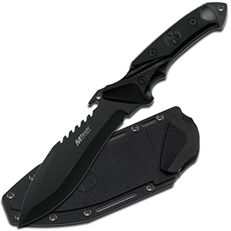 MT-20-12-MC Mtech USA Mt-20-12 Fixed Blade Hunting Knife, black Bowie Style Blade, black Rubber Handle, 10 Overall