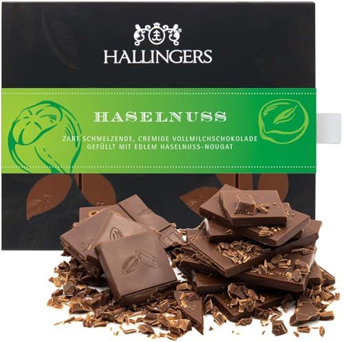 Hallingers Genuss Manufaktur Schokolade Geschenk - Tafel handgeschöpften Edelkakaos ohne Alkohol edler Karton Haselnuss Haselnuss, Geschenkidee für Frauen Männer