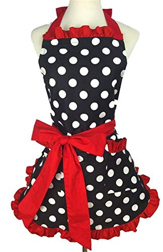 Retro-Küchenschürze mit Punkten für Köche, Bedienungen, Caterer und Gastronomie Red- Black