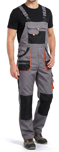 Stenso EM Arbeitslatzhose Herren Verstärkte Knie Werkzeugschlaufe | Arbeitslatzhose mit Doppeltaschen Brusttasche Cargotasche Kniepolstertaschen Werkzeugschlaufe