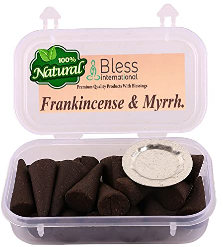 Bless International Frankincense-and-Myrrh 100%-Natural-Incense-Cones Handmade-Hand-Dipped Organic-Chemicals-Free for-Purification-Relaxation-Positivity-Yoga-Meditation The-Best-scents (20 Count)