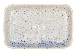 Tranquillo Seifenschale, mit abgerundeten Ecken aus Keramik mit Löchern für den Wasserablauf 14 x 9 cm, weiß mit blau