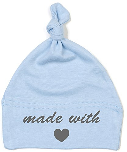 Schnoschi Babymütze in hellblau mit Made with Love hochwertig Bestickt/gestickt