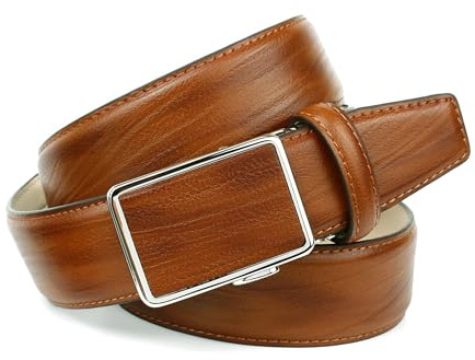 Anthoni Crown Gürtel Cognac Herren, Automatik Schnalle, ohne Löcher, Breite 35 mm, für Anzug und Freizeit, Modell 17JS30
