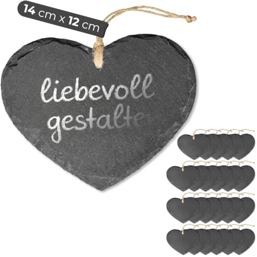 Schieferherz zum Aufhängen mit Juteband Schiefertafel Dekoration Wandeko (24, 12 cm Herz)