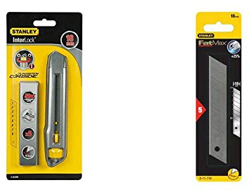 Stanley 7-10-018 Confezione Cutter Interlock da 18Mm + 5 Lame Al Carburo Di Tungsteno & Confezione 5 Lame a Spezzare da 18 Mm Fatmax 0-11-718