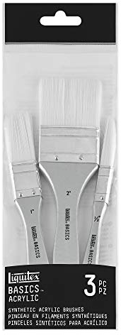 Liquitex Basics Set 3 Pennelli Fibre Sintetiche manico corto - Piatti Misure 1/2'', 1'', 2''