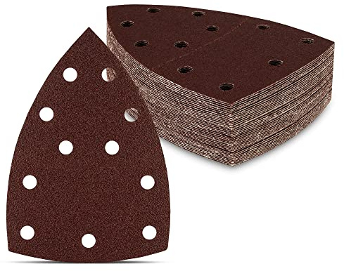 Triángulos de lijado Prio, 300 unidades, 11 agujeros, 105 x 152 mm, 50 granos 40/60/80/120/180/240 para lijadoras, hojas de lija, almohadillas triangulares, papel de lija