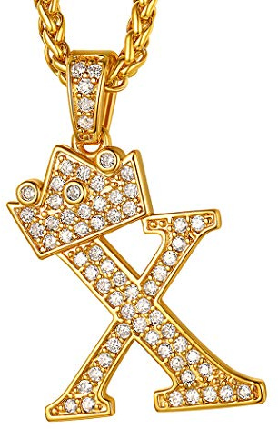 Suplight Initial Letter Necklace for Men Boys, Sparkle Cubic Zirconia Pendant Jewellery, Custom Name Necklaces