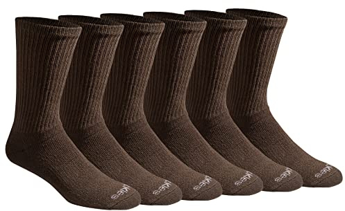 Dickies Men's Dri-Tech Essential Moisture Control Crew Socks, Available in M-XXL (6, 12 Pairs), Solid Brown (6 Pairs), Large