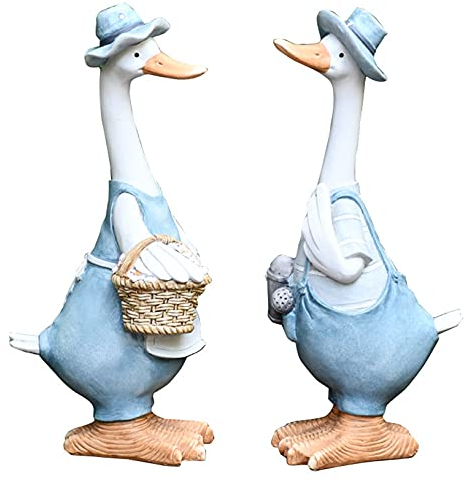 Uziqueif Scultura da Giardino Anatra 1 Paio, Statua Giardino, Ornamento d'Arte da Giardino in Resina Dipinta a Mano di Simulazione, per Patio Prato Giardino Casa Decorazione