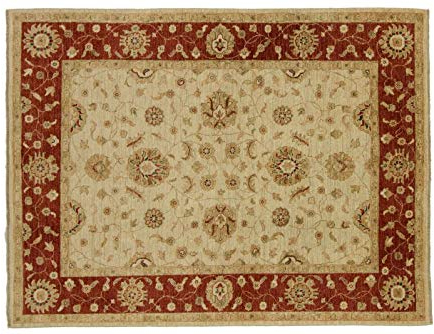 RUG PRINCE Afghan Chobi Ziegler Teppich Handgeknüpft 150x200 Beige Blumenmuster